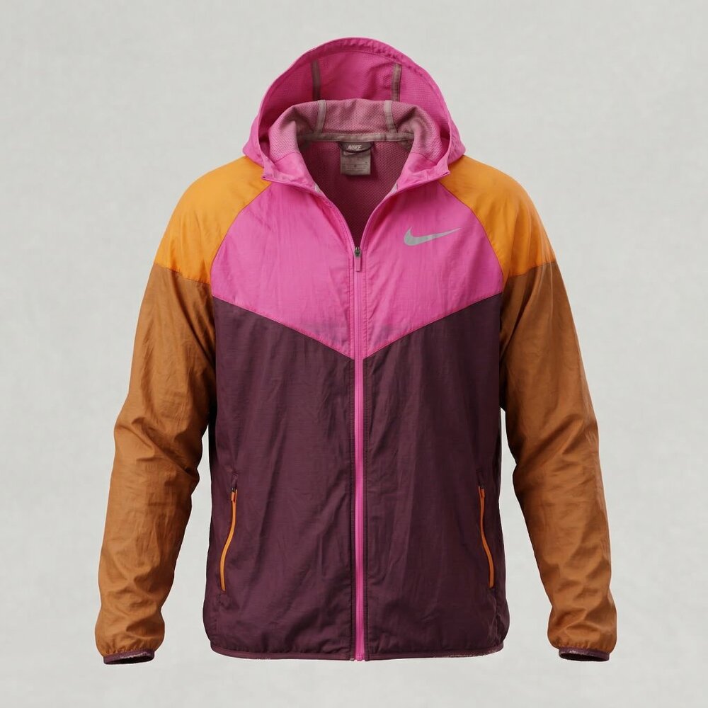 Nike Windrunner Jacket Mens L Orange Pink Purple Hooded Windbreaker AR0257